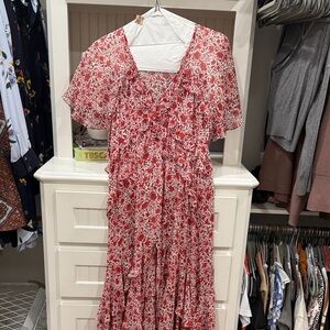 Red Floral Tiered Maxi Dress - Women